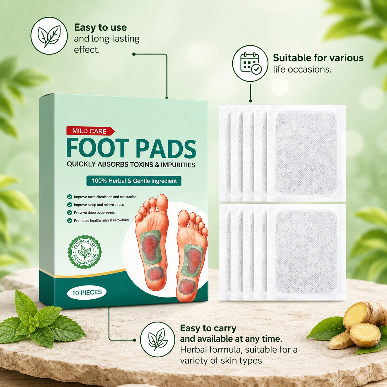 100% 🌿 Pure Sole Herbal & Gentle Ingredient Detox Foot Pads 🦶 BUY 10 GET 20 FREE (Pack of 30)