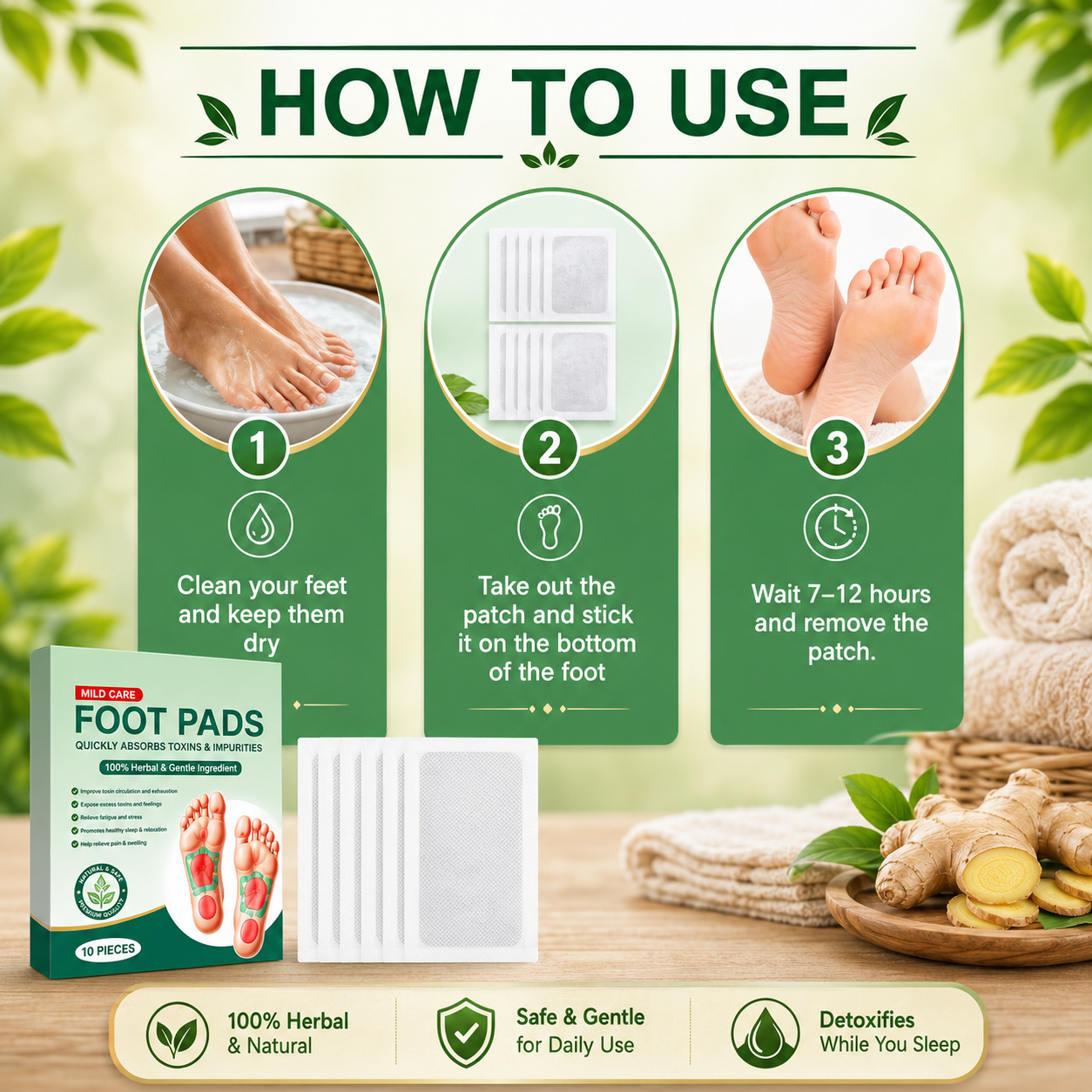 100% 🌿 Pure Sole Herbal & Gentle Ingredient Detox Foot Pads 🦶 BUY 10 GET 20 FREE (Pack of 30)