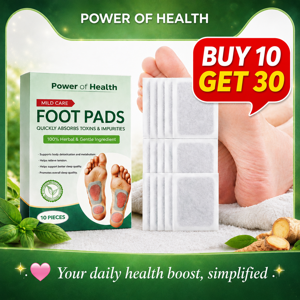 100% 🥉 Pure Sole Herbal & Gentle Ingredient Detox Foot Pads